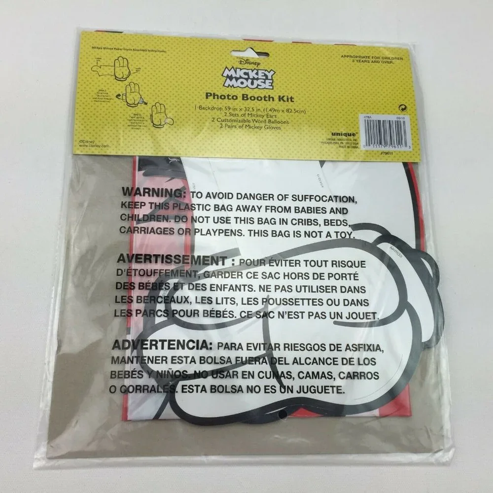 Disney Mickey Mouse Photo Booth Set Party Backdrop Ears Word Balloons Gloves